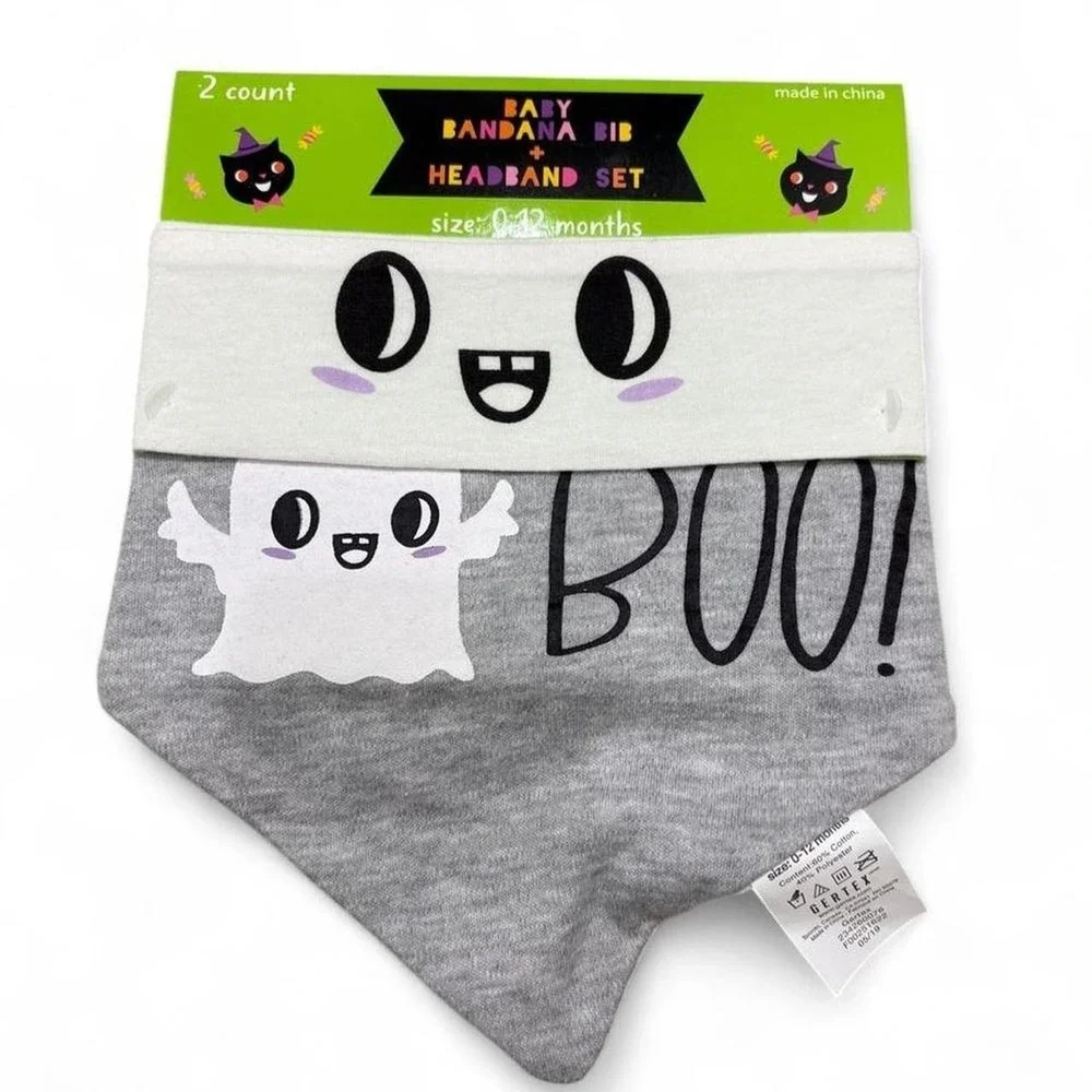 NWT Halloween Bandana Bib + Headband Set Gertex Baby Bundle 2 Sets size 0-12M